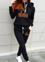 Fashionable Hooded Printed Casual Sports Two-Piece Suit