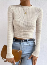 Autumn And Winter Slim Fit All-Match Long-Sleeved Plaid Women'S Pleated Top