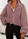 Fashionable And Casual Long Sleeve Solid Color Zipper Drawstring Top