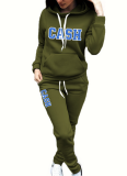 Fashionable Hooded Printed Casual Sports Two-Piece Suit