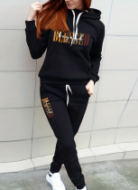 Fashionable Hooded Printed Casual Sports Two-Piece Suit