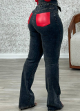High Waist Stitching Stretch Denim Trousers
