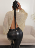 Fashion Sexy Bright Silk Cardigan Backless Lace Top