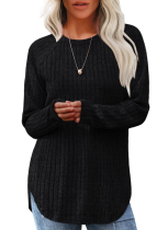 New Autumn Loose Round Neck High And Low Curved Hem Top