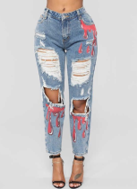 Casual Printed Ripped Jeans