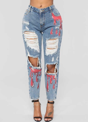 Casual Printed Ripped Jeans