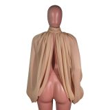 Fashion Sexy Bright Silk Cardigan Backless Lace Top