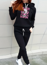Fashionable Hooded Printed Casual Sports Two-Piece Suit