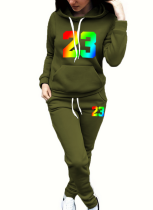 Fashionable Hooded Printed Casual Sports Two-Piece Suit