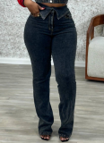High Waist Stitching Stretch Denim Trousers