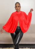Fashion Sexy Bright Silk Cardigan Backless Lace Top