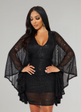 Sexy V-neck Design Batman Long-sleeved Dress