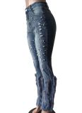 Stretch Pearl Vintage Embellished Feather Jeans