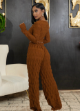 Jacquard Long-Sleeved Cropped Top Paired With Stylish Slim-Fit Trousers Two-Piece Set