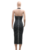 High-End Hot Diamond Sexy Backless Tight Slit Dress