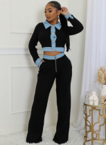 Sexy Single-Breasted Retro Lapel Slim-Fit Sweater And Trousers Two-Piece Suit