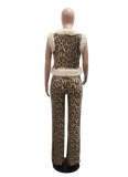 Casual Fashion Leopard Sequin Sleeveless Top Slim Fit Trousers Two-Piece Set