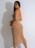 High-End Hot Diamond Sexy Backless Tight Slit Dress
