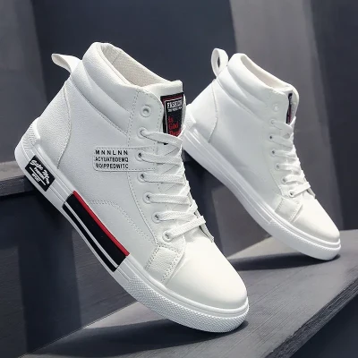 Men'S Canvas Autumn Leather Shoes Fashion New Men'S High Top Shoes Non-Slip Men'S Sports Shoes Flat Tennis Shoes