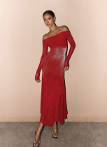 One-line Printed High-waist Slim-fit Hip-hugging Fishtail Dress