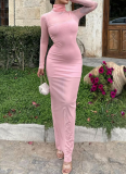 Sexy Mesh Maxi Dress Women Set 2 Piece Solid Autumn Long Sleeves Slim Turtleneck Dress Sheer Fashion Club Elegant Party Dresses