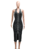 High-End Hot Diamond Sexy Backless Tight Slit Dress