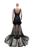 Sling Flower Mesh Splicing Long Skirt Sexy Sling Hot Diamond Hip Dress