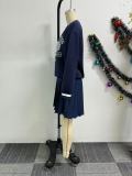 Printed Pullover Sweatshirt Pleated Skirt Suit