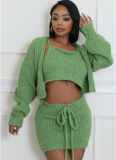 Sexy Sweater Suspender High Waist Strappy Skirt Three Piece Set