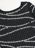 Sexy Round Neck Long Sleeve Hot Diamond Exposed Backpack Hip Party Dress