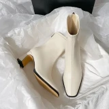 2024 New Vintage Brown Women Ankle Boots Fashion Elegant Square Toe Shoes Autumn Winter Thick Heel Women's Short Booties