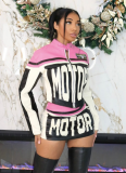 Fashionable Monogram Pattern Long-sleeved Long and Short Skirt Two-piece Set