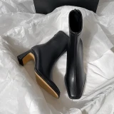 2024 New Vintage Brown Women Ankle Boots Fashion Elegant Square Toe Shoes Autumn Winter Thick Heel Women's Short Booties