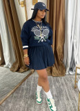 Printed Pullover Sweatshirt Pleated Skirt Suit