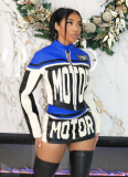Fashionable Monogram Pattern Long-sleeved Long and Short Skirt Two-piece Set
