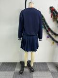 Printed Pullover Sweatshirt Pleated Skirt Suit