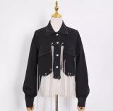 Hot Selling Short Denim Jacket With Irregular Chain Decoration