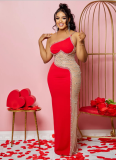Sexy Mesh See-through Rhinestone Hanging Long Dress