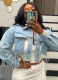 Hot Selling Short Denim Jacket With Irregular Chain Decoration