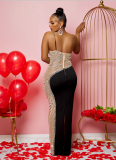 Sexy Mesh See-through Rhinestone Hanging Long Dress