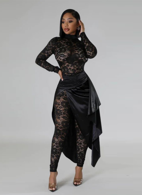 Sexy Lace Jumpsuit Imitation Silk Skirt Suit