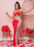 Sexy Mesh See-through Rhinestone Hanging Long Dress