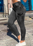Sexy Zippered Women's Pants Pockets Distressed Fashion Women's Denim Workwear Skinny Pants
