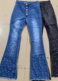 Women's Plus Size High Waist Jeans Button Tassel Pants Trousers Flared Pants Loose Straight Jeans
