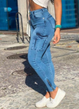 Sexy Zippered Women's Pants Pockets Distressed Fashion Women's Denim Workwear Skinny Pants