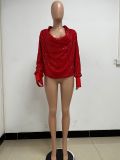 Loose Casual Sequin Pleated Long-sleeve Shirt