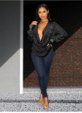 Loose Casual Sequin Pleated Long-sleeve Shirt