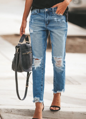 Women Fashion Straight Jeans Casual High Waisted Straight Trousers Ripped Slim Pants For Women Commuter 2024 Fashion Trend