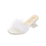 Sexy Thin Heel Furry High Heel Sandals