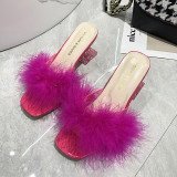 Sexy Thin Heel Furry High Heel Sandals